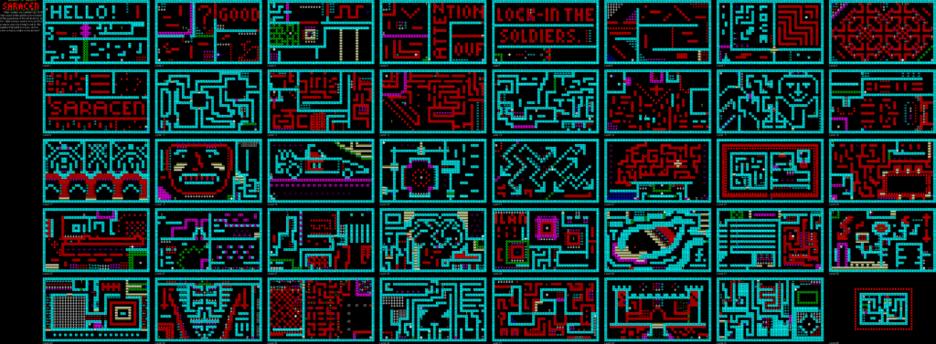 Mapa con el recorrido de Saracen en la versión para ZX Spectrum. Se puede observar el juego con los muros del laberinto que realizaron los autores.