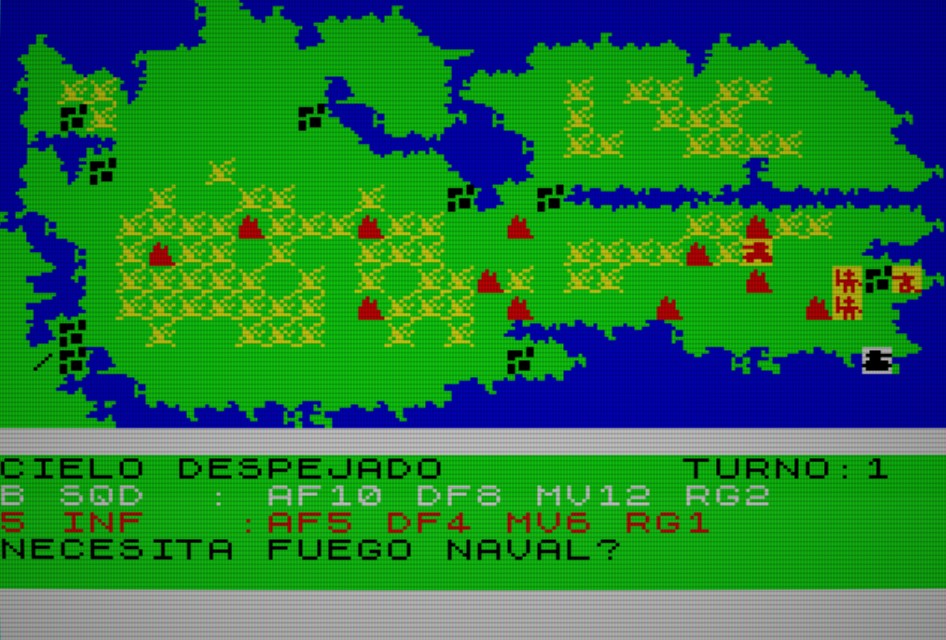 Pantalla de juego de Malvinas 82 que recuperaba un aspecto visual similar al de los primeros títulos de la serie